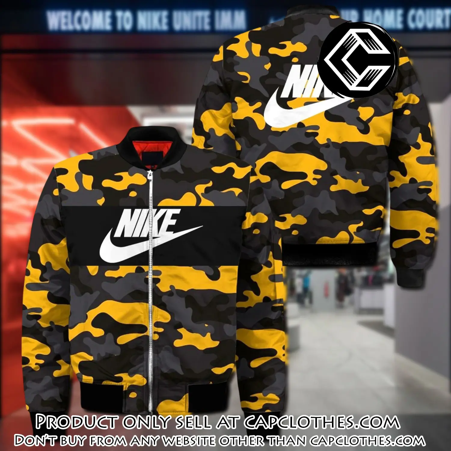 Nike yellow camo luxury brand premium bomber jacket clothing outfit for men women cc4447720
